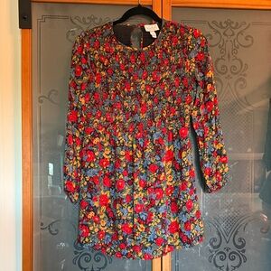 Floral Dress with Red and Blue Accents